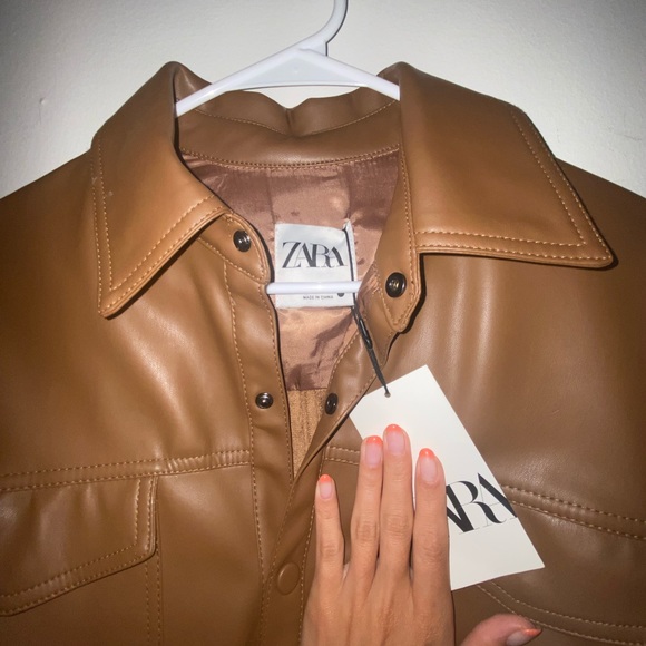 ZARA BROWN CAMEL LEATHER BELT SHIRT MINI DRESS TAN - Picture 6 of 9